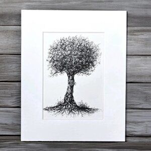 Tree Illustration, Hand Drawn Original Artwork, Matted